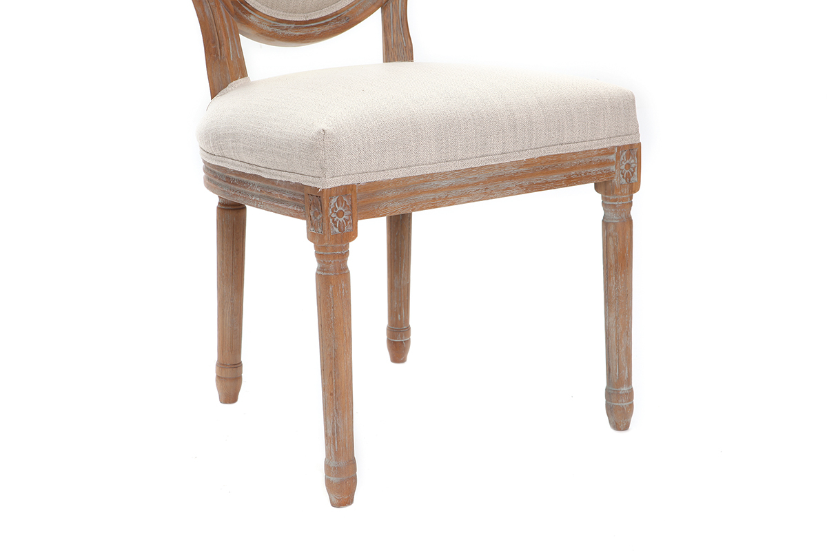 Chaises m�daillon en tissu coloris naturel pieds bois clair (lot de 2) LEGEND