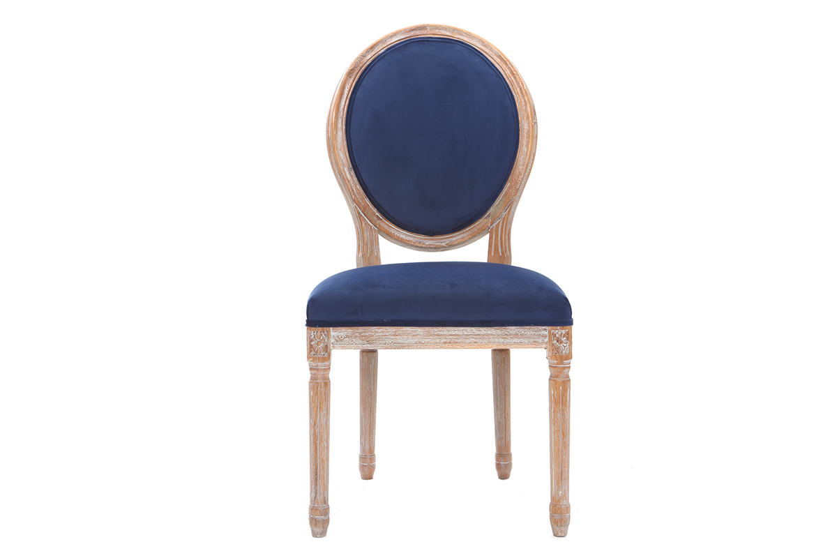 Chaises m�daillon velours bleu nuit pieds bois clair (lot de 2) LEGEND