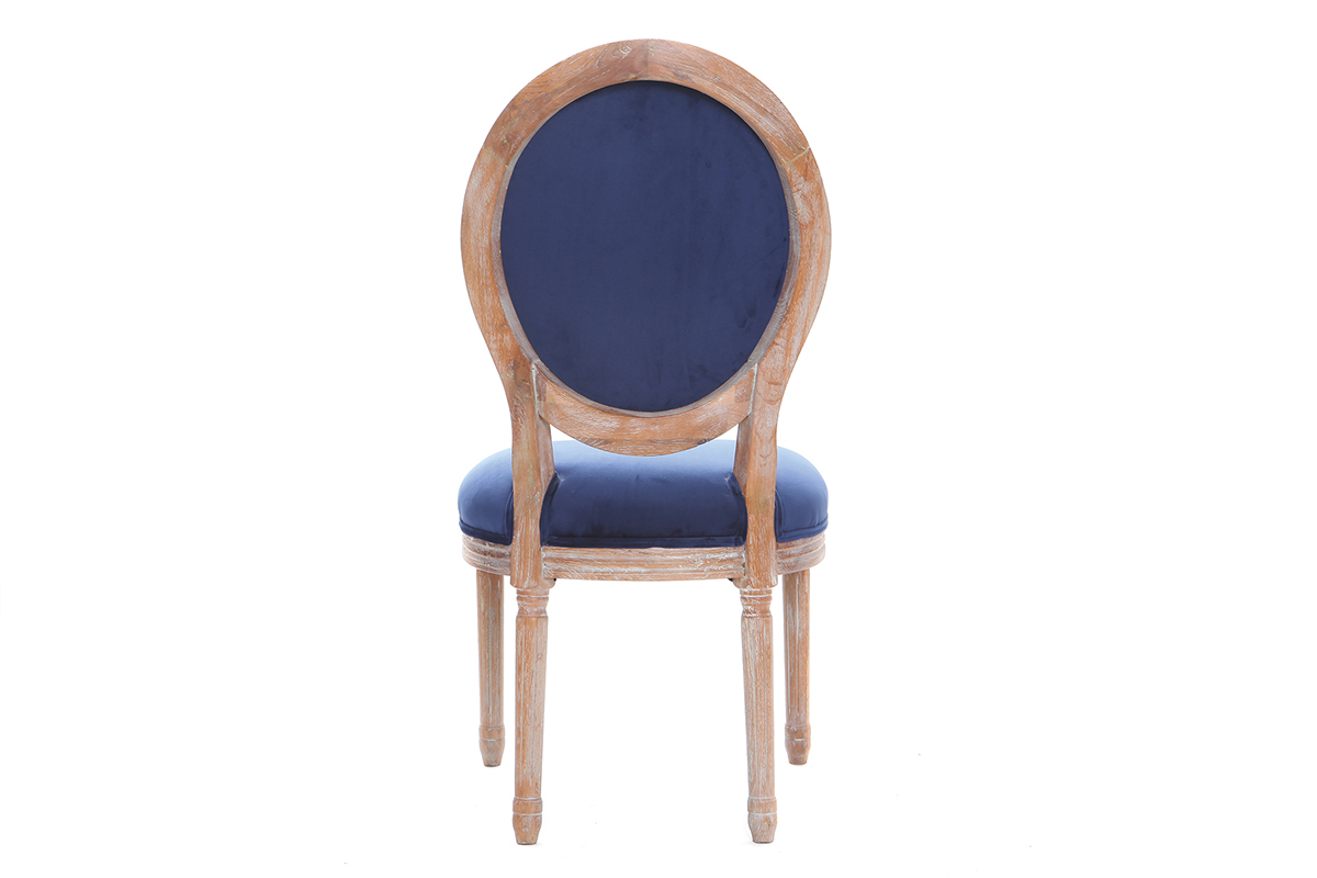 Chaises m�daillon velours bleu nuit pieds bois clair (lot de 2) LEGEND