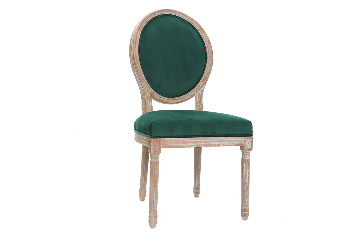 Chaises m�daillon velours vert �meraude pieds bois clair (lot de 2) LEGEND