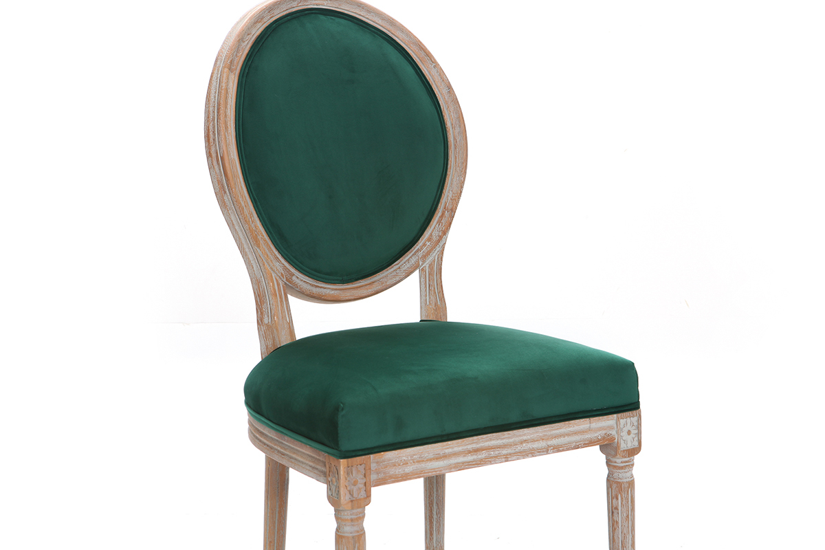 Chaises m�daillon velours vert �meraude pieds bois clair (lot de 2) LEGEND