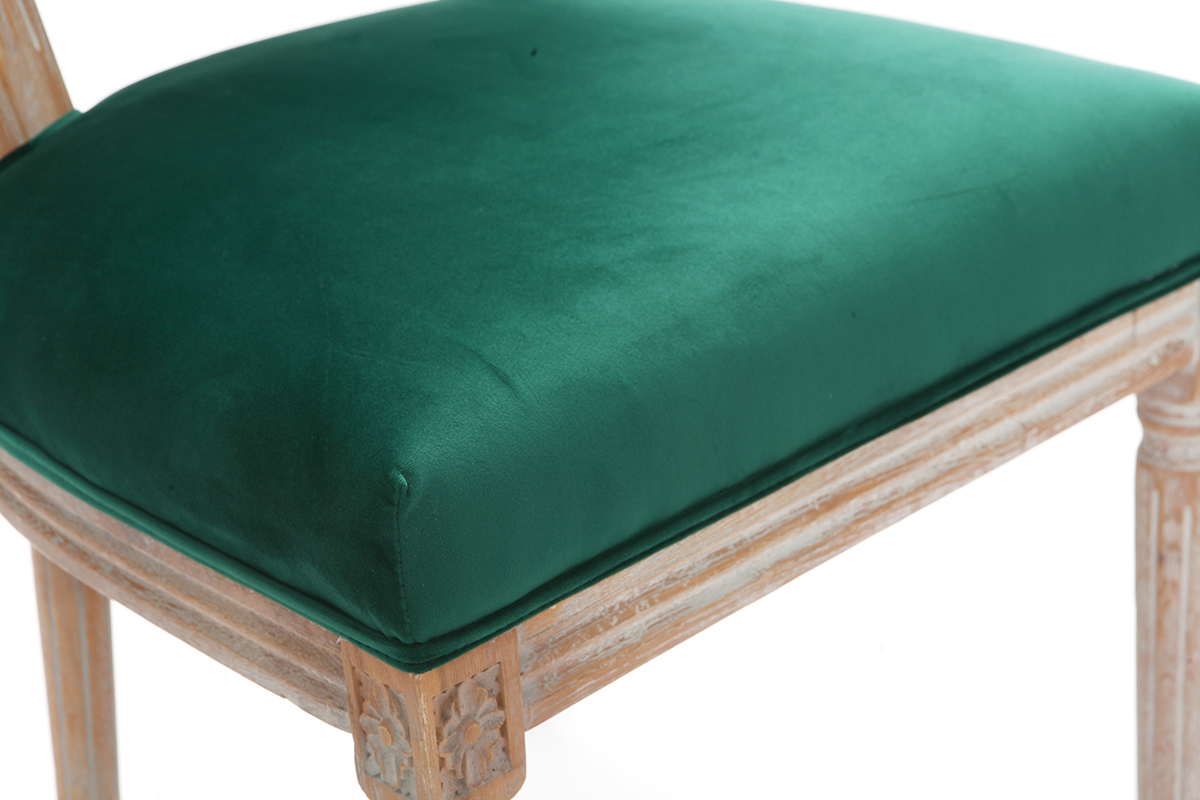 Chaises m�daillon velours vert �meraude pieds bois clair (lot de 2) LEGEND