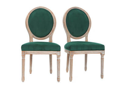 Chaises m&eacute;daillon velours vert &eacute;meraude pieds bois clair - lot de 2 LEGEND