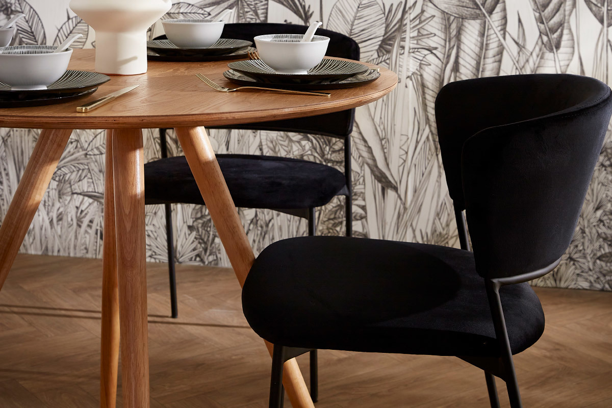 Chaises noires en tissu velours et mtal (lot de 2) FELIZ