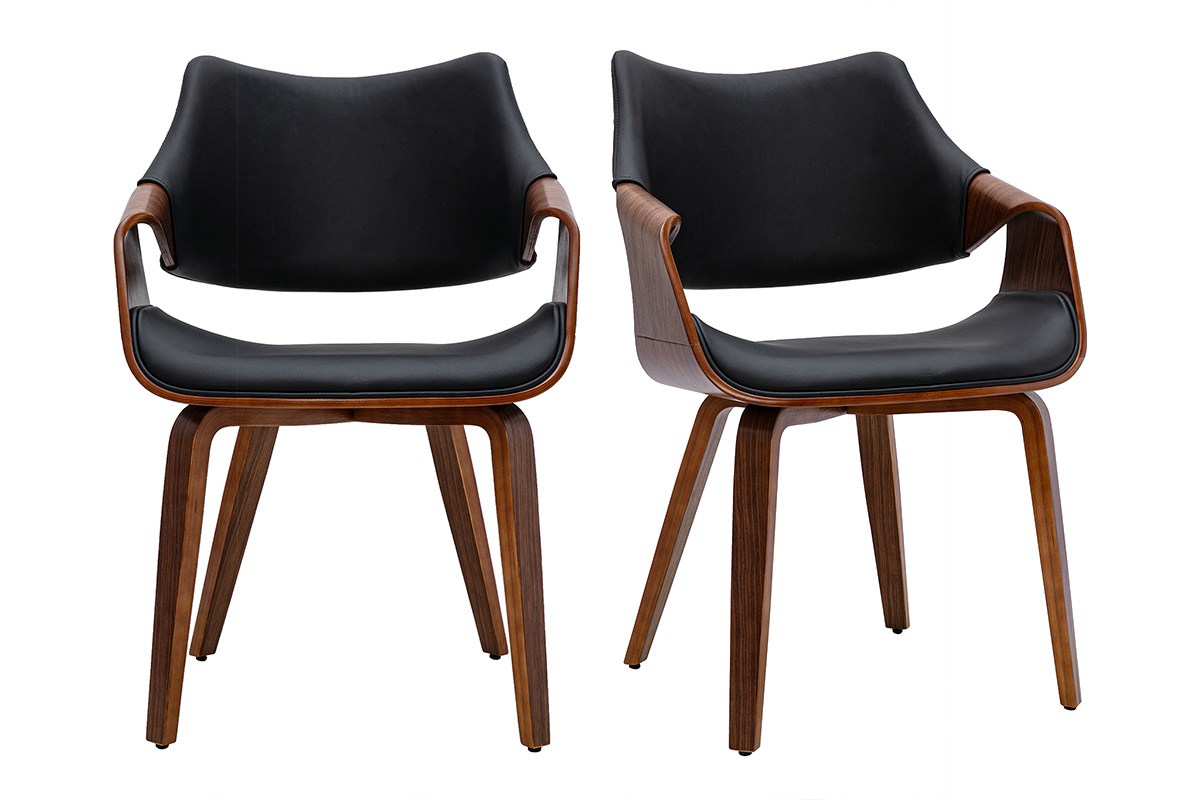 Chaises noires et bois fonc� noyer (lot de 2) SEVAN