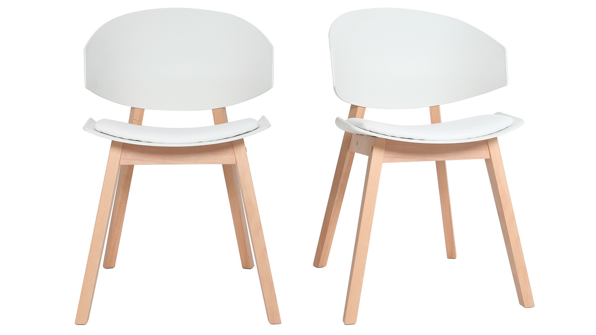 Chaises scandinaves blanc et bois clair (lot de 2) BLOEM