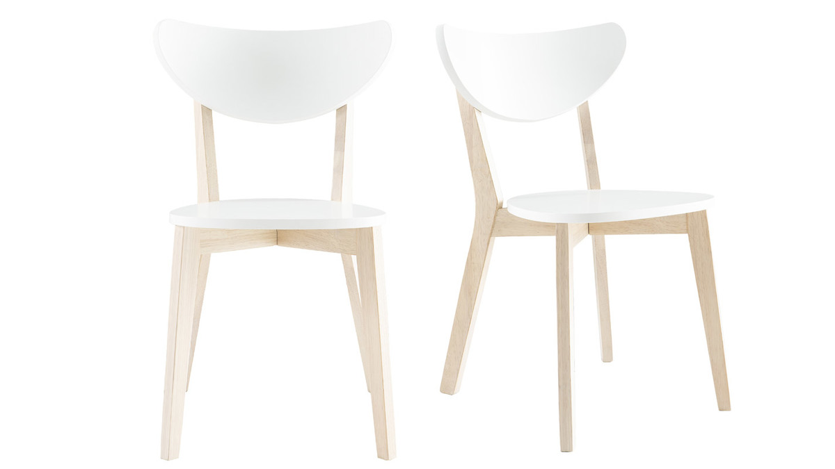 Chaises scandinaves blanc et bois clair (lot de 2) LEENA - Miliboo