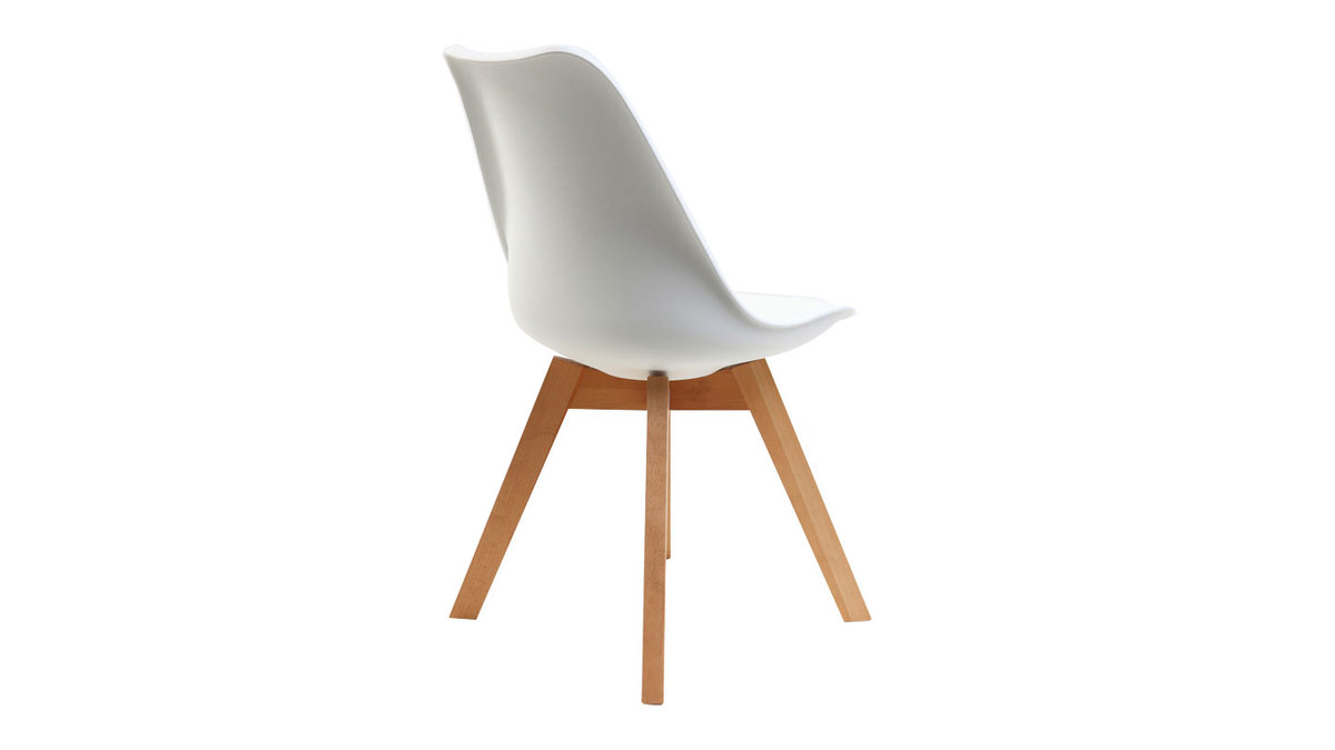 Chaises scandinaves blanc et bois clair massif (lot de 4) PAULINE