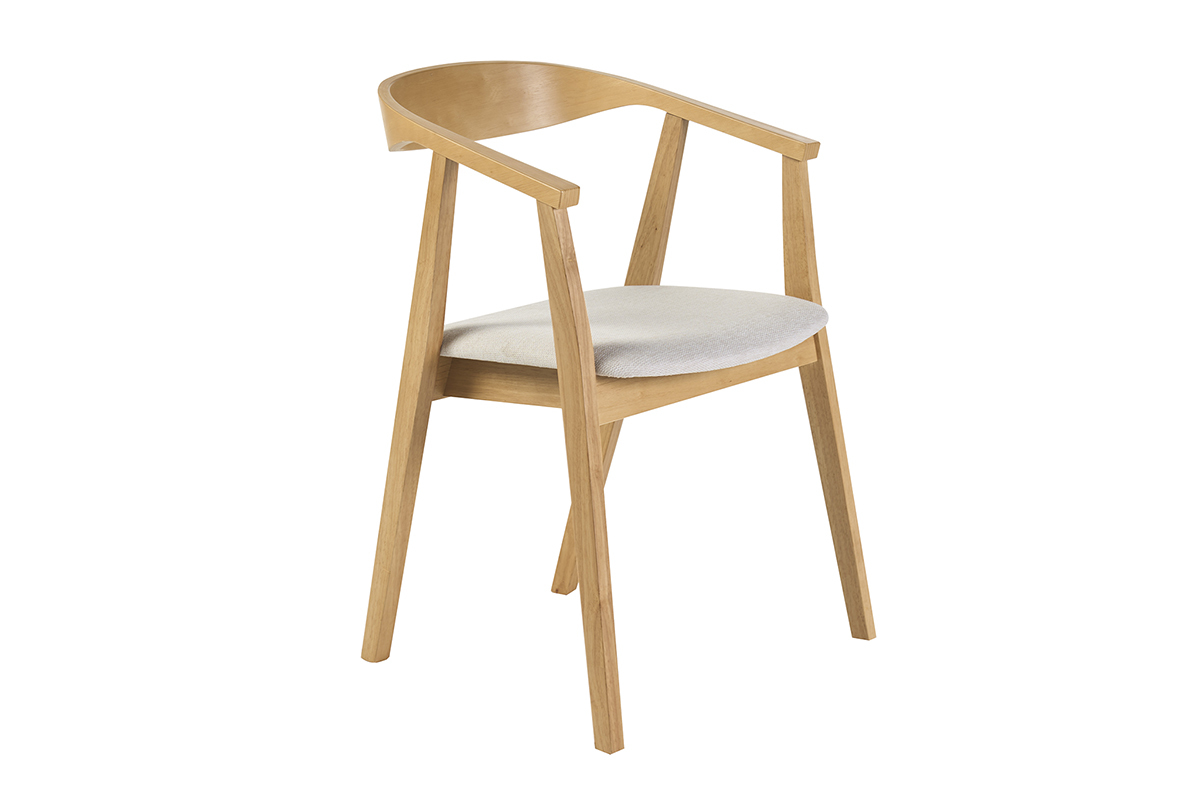 Chaises scandinaves bois clair et tissu effet velours textur� beige (lot de 2) BAHIA