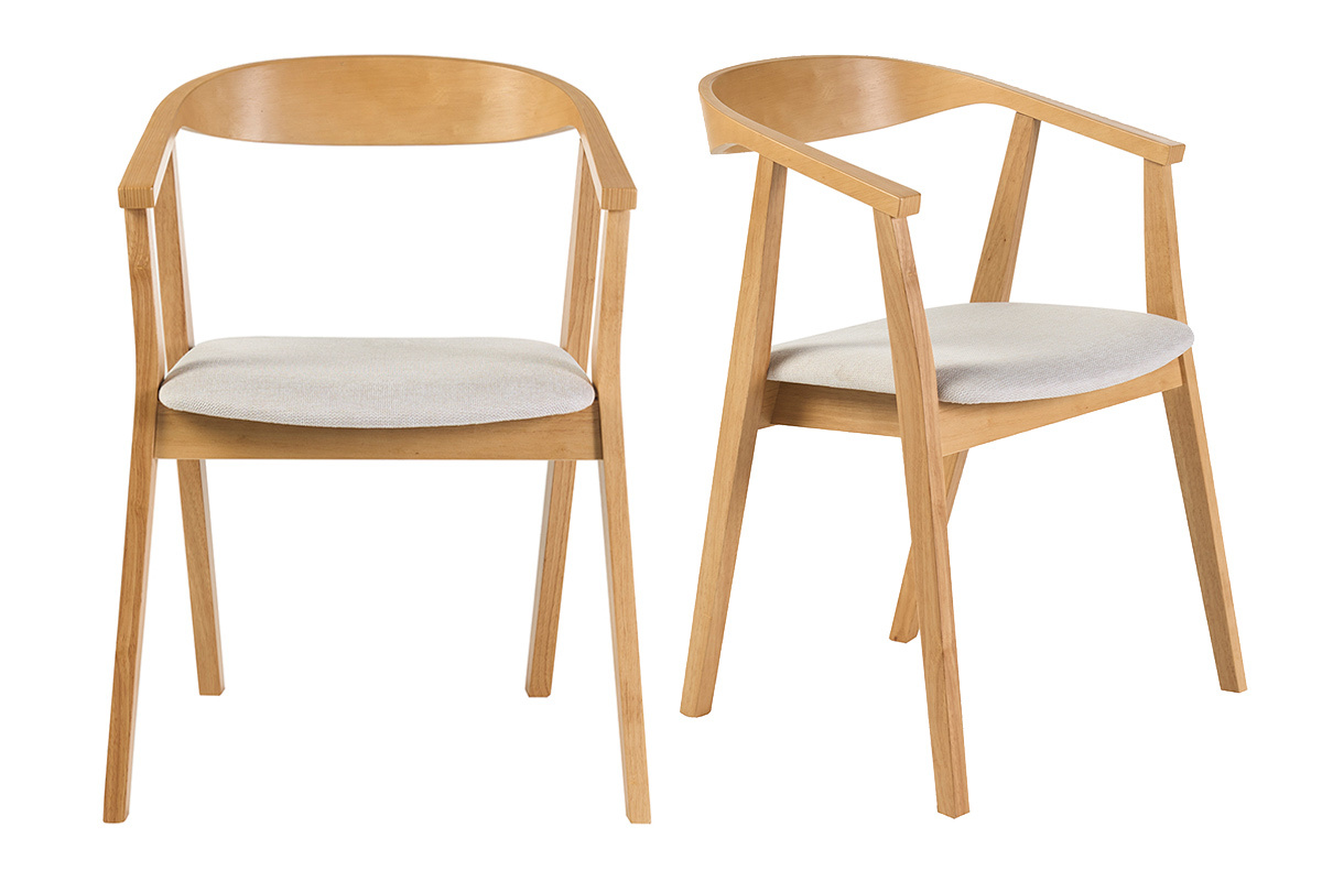 Chaises scandinaves bois clair et tissu effet velours textur� beige (lot de 2) BAHIA