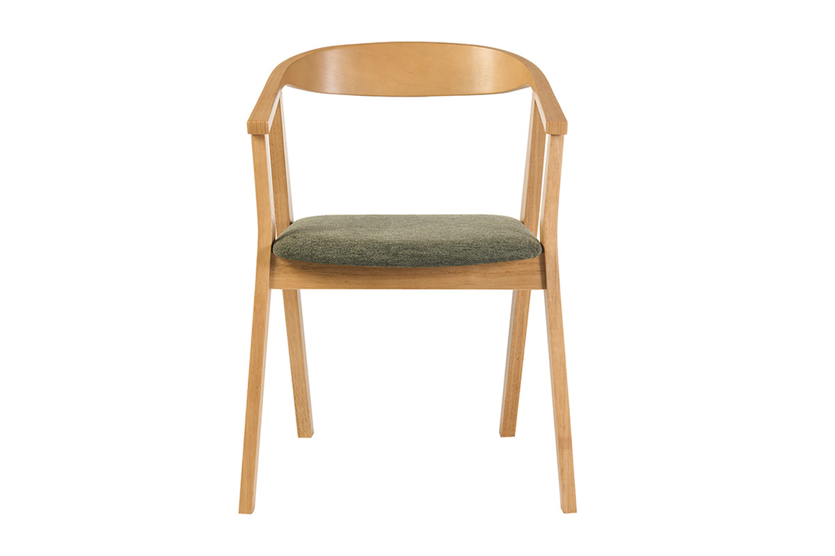 Chaises scandinaves bois clair et tissu effet velours textur� vert kaki (lot de 2) BAHIA