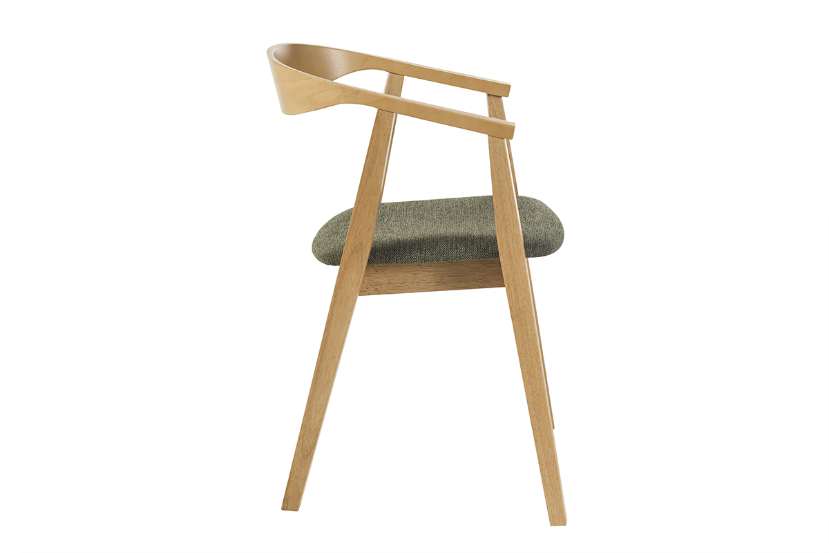 Chaises scandinaves bois clair et tissu effet velours textur� vert kaki (lot de 2) BAHIA