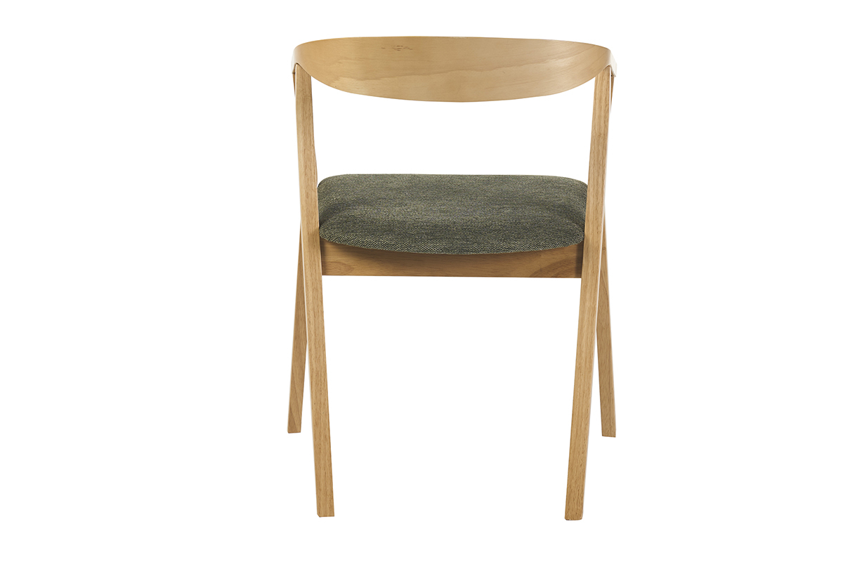 Chaises scandinaves bois clair et tissu effet velours textur� vert kaki (lot de 2) BAHIA