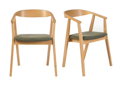 Chaises scandinaves bois clair et tissu effet velours textur&eacute; vert kaki (lot de 2) BAHIA