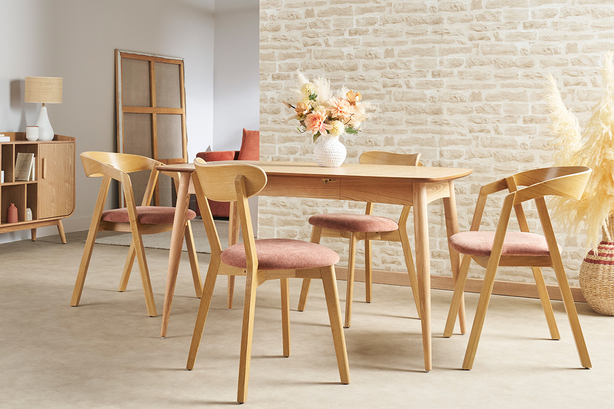 Chaises scandinaves empilables en bois clair chne et tissu effet velours terre brle (lot de 2) LOVA
