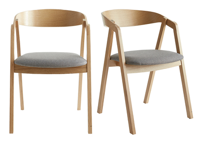 Chaises scandinaves empilables en bois clair chêne et tissu gris (lot de 2) LOVA