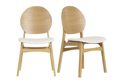 Chaises scandinaves en bois clair et tissu effet laine bouclée blanc (lot de 2) ELTON