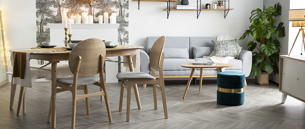 Chaises scandinaves en bois clair et tissu gris (lot de 2) ELTON