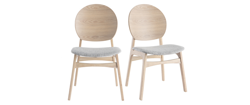 Chaises scandinaves en bois clair et tissu gris (lot de 2) ELTON
