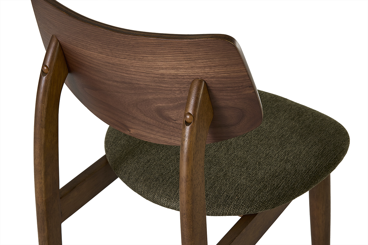 Chaises scandinaves en bois fonc� et tissu effet velours textur� vert kaki (lot de 2) ELION