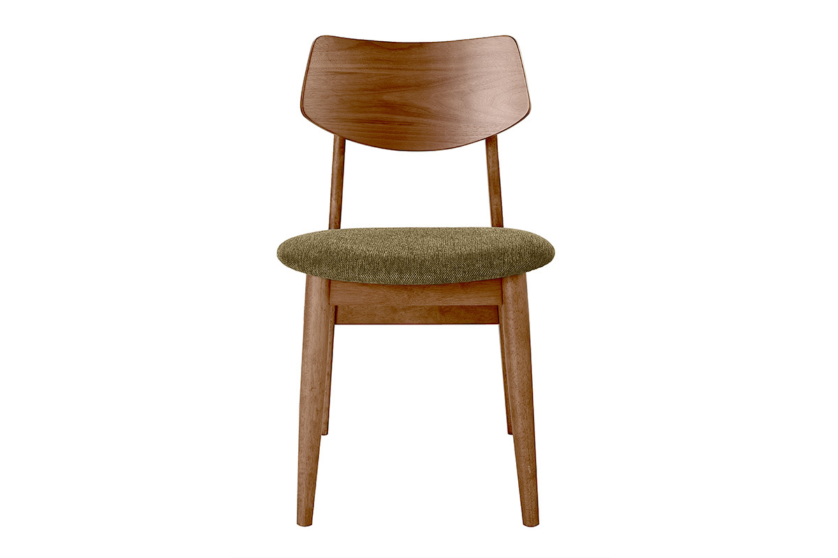 Chaises scandinaves en bois fonc� et tissu effet velours textur� vert kaki (lot de 2) ELION