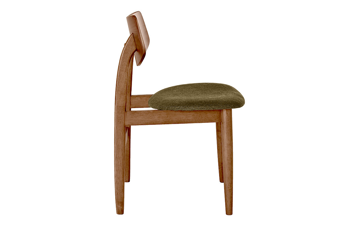 Chaises scandinaves en bois fonc� et tissu effet velours textur� vert kaki (lot de 2) ELION