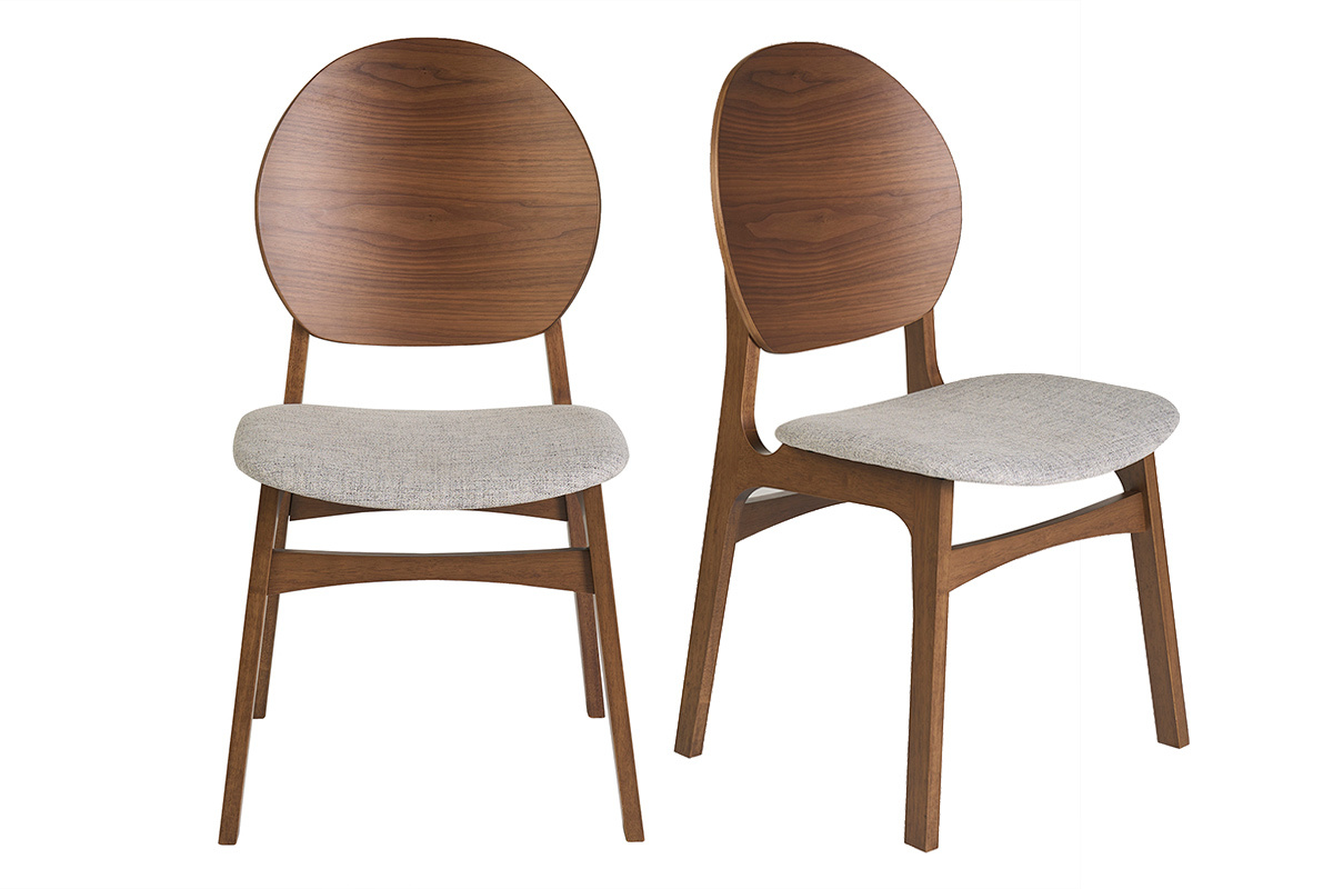 Chaises scandinaves en bois fonc� et tissu gris clair (lot de 2) ELTON