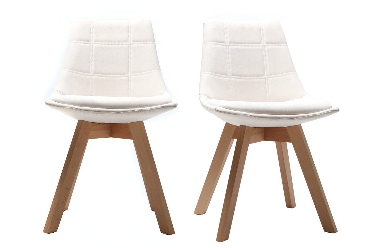 Chaises scandinaves en tissu blanc cass� et bois clair massif (lot de 2) MATILDE