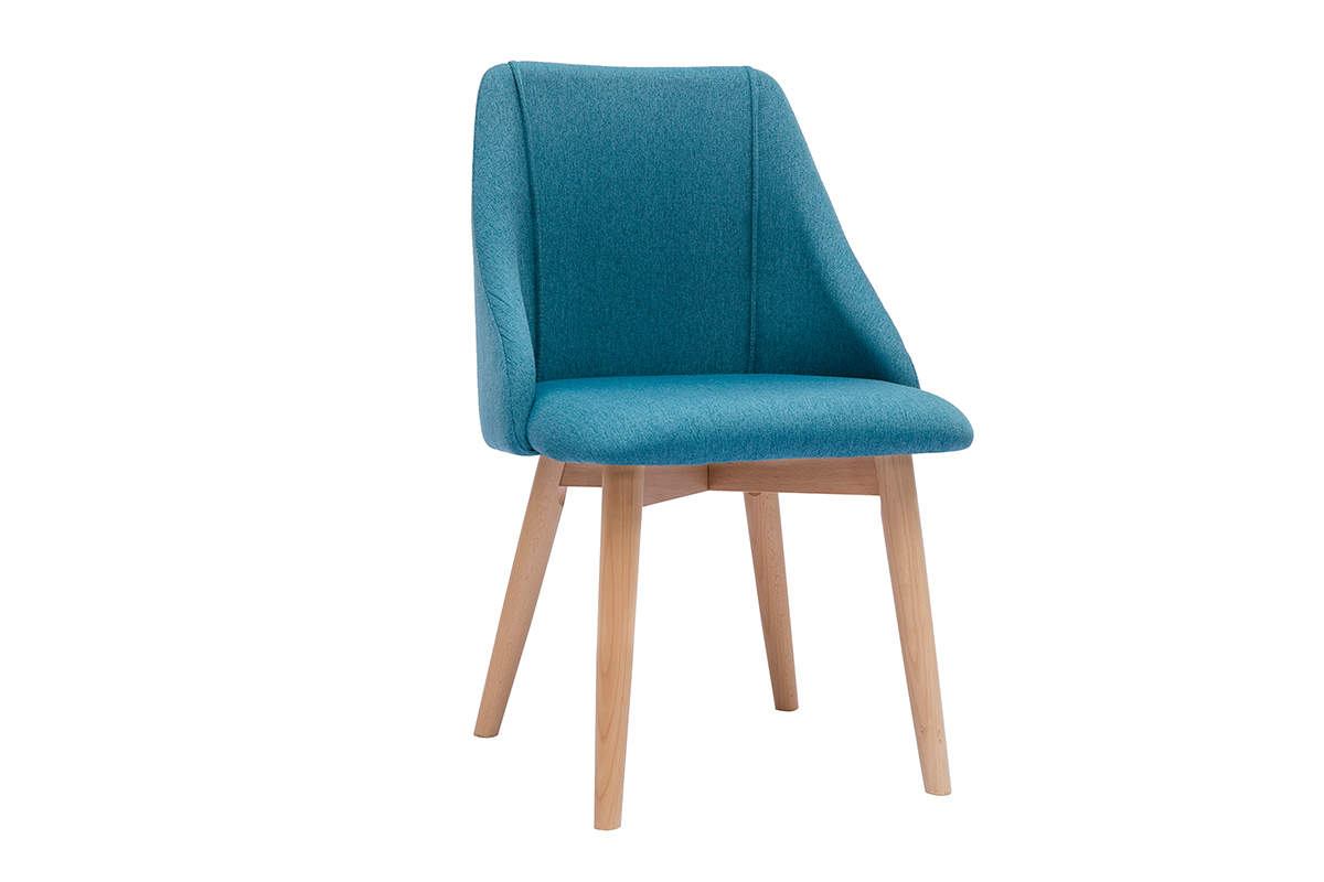 Chaises scandinaves en tissu bleu canard et bois clair (lot de 2) HIGGINS