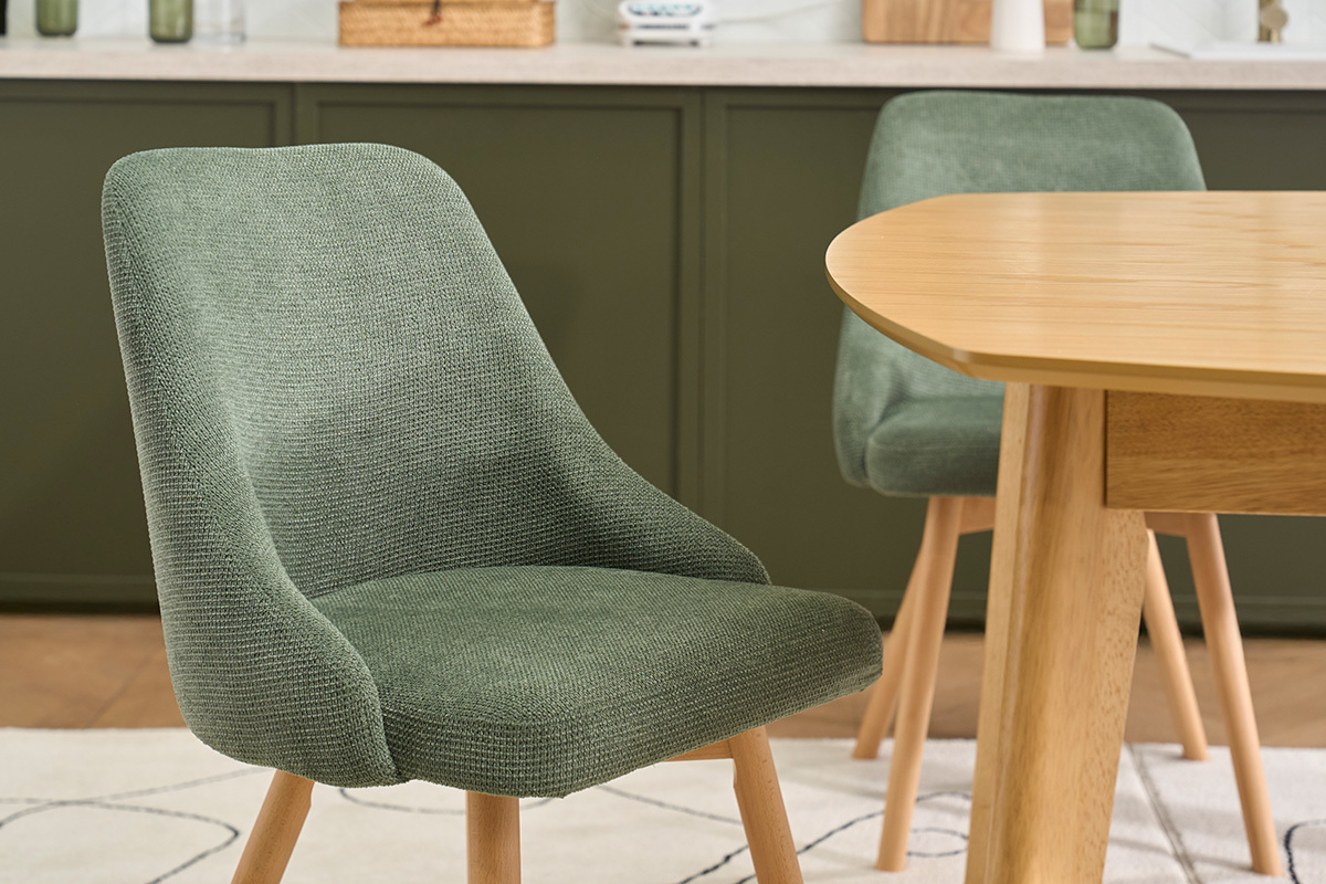 Chaises scandinaves en tissu chenille vert kaki et bois clair (lot de 2) HASTA