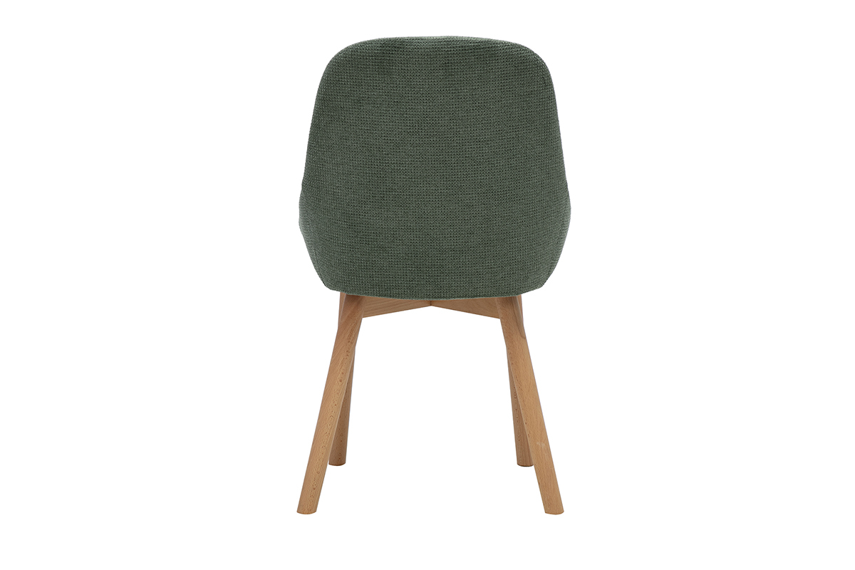 Chaises scandinaves en tissu chenille vert kaki et bois clair massif (lot de 2) HOLO