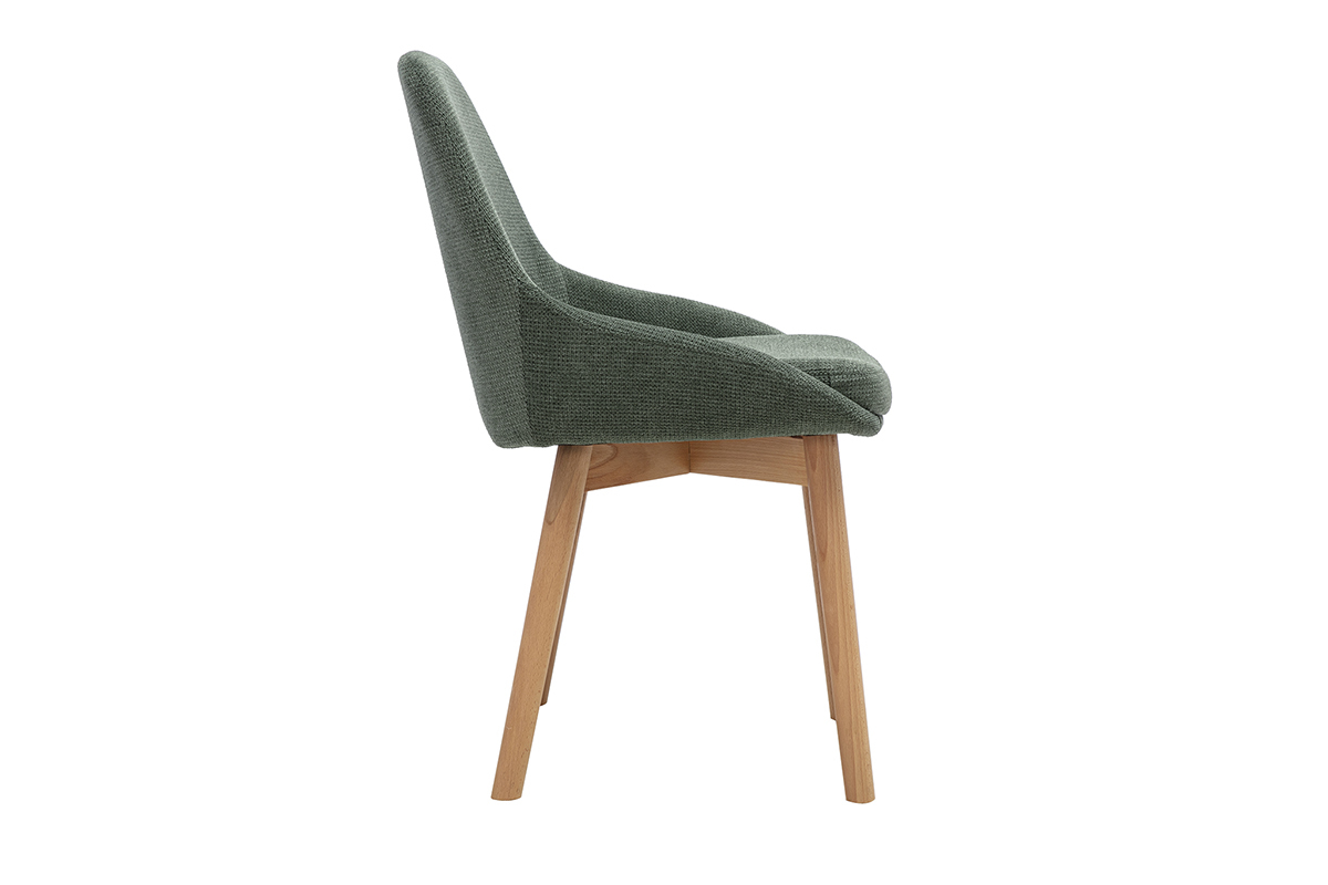 Chaises scandinaves en tissu chenille vert kaki et bois clair massif (lot de 2) HOLO