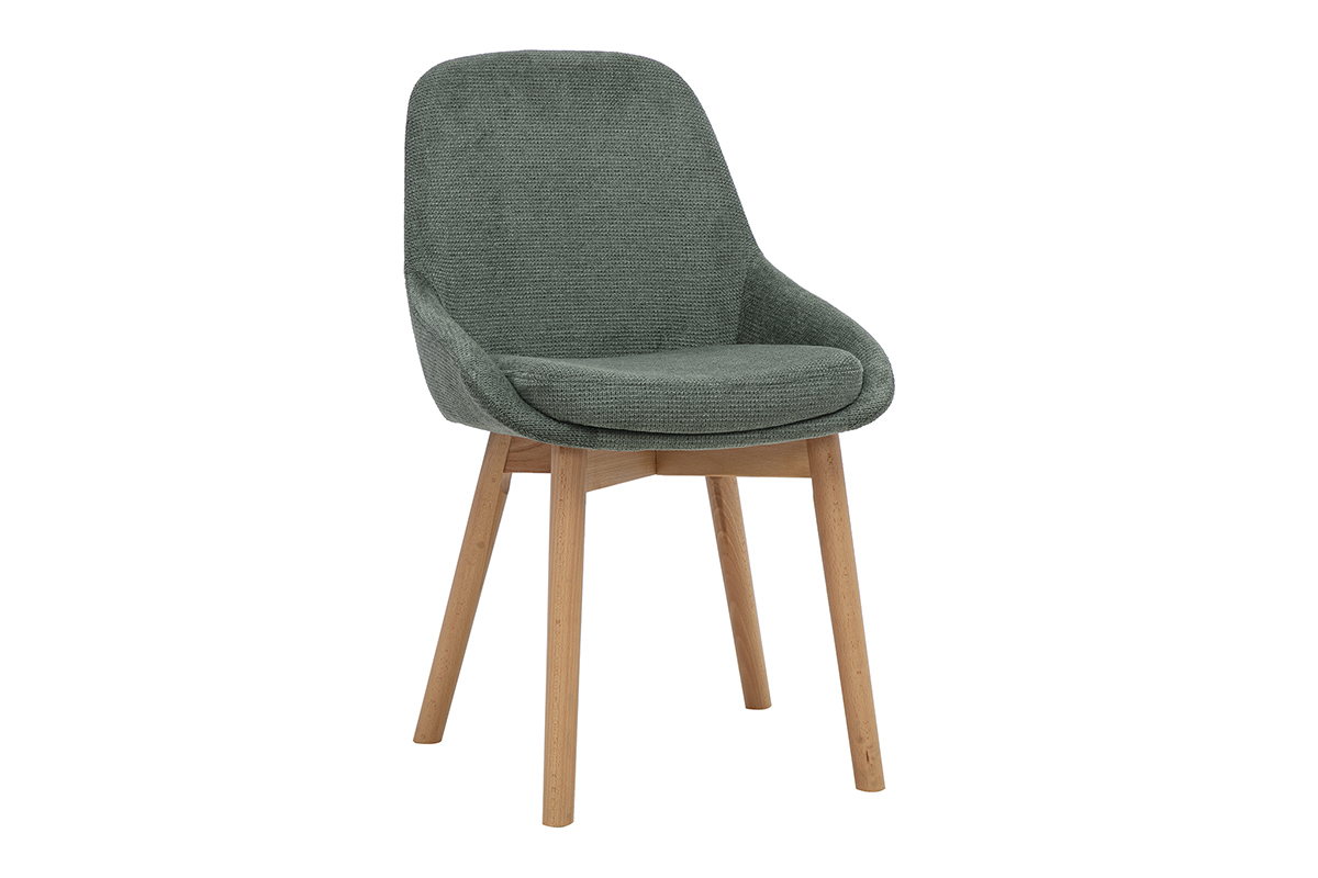 Chaises scandinaves en tissu chenille vert kaki et bois clair massif (lot de 2) HOLO