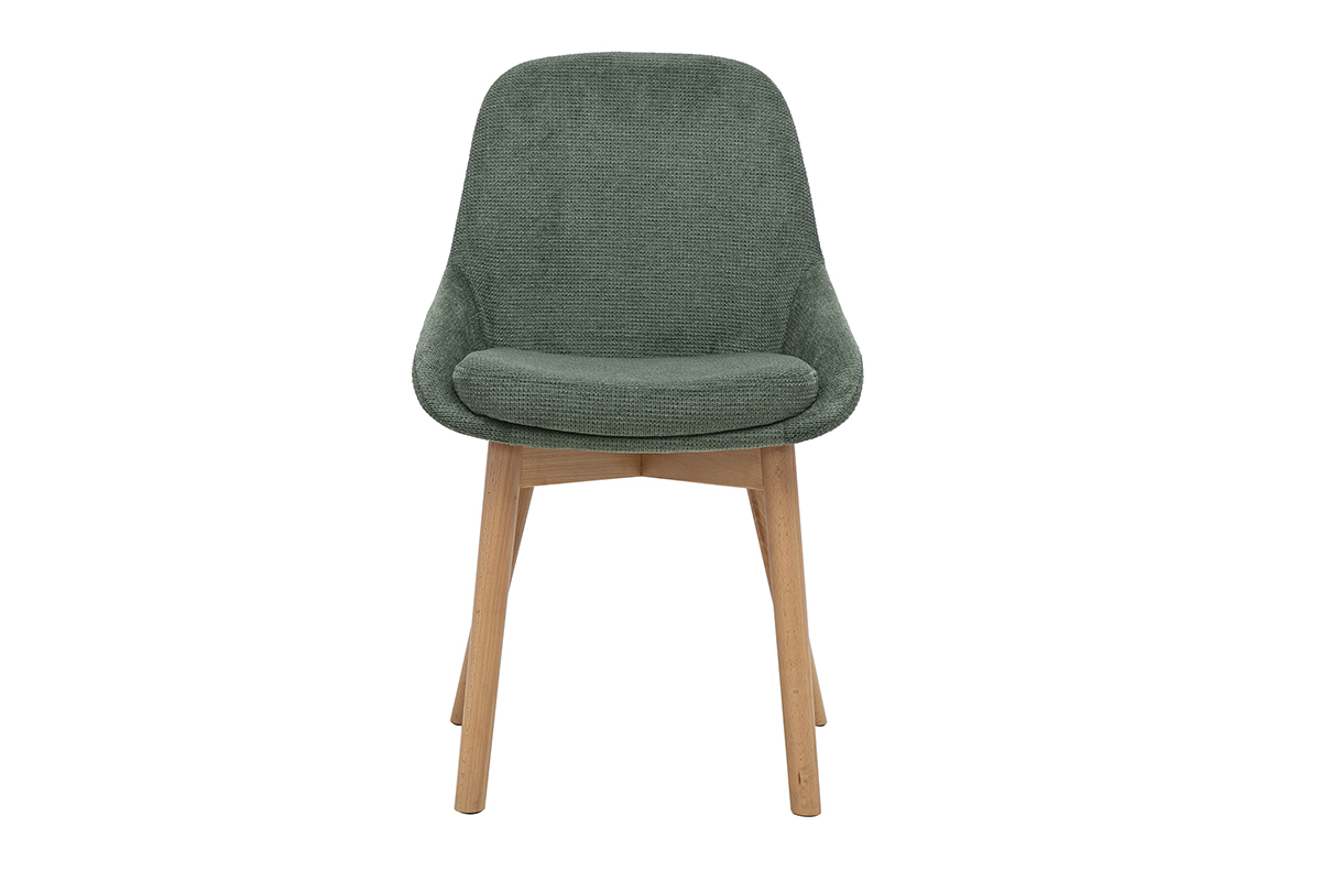 Chaises scandinaves en tissu chenille vert kaki et bois clair massif (lot de 2) HOLO