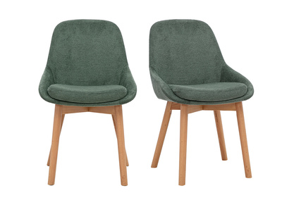 Chaises scandinaves en tissu chenille vert kaki et bois clair massif (lot de 2) HOLO