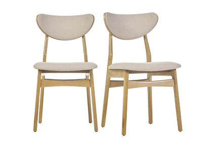 Chaises scandinaves en tissu effet laine bouclée beige et bois clair chêne massif (lot de 2) MAYA