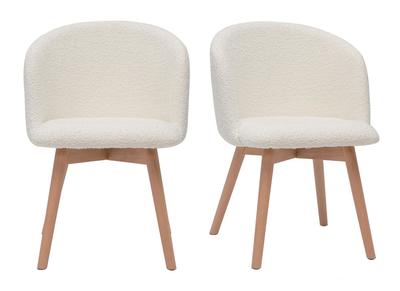 Chaises scandinaves en tissu effet laine bouclée blanc cassé et bois clair massif (lot de 2) VANITY