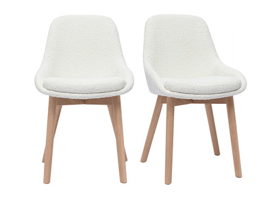 Chaises scandinaves en tissu effet laine bouclée blanc et bois clair massif (lot de 2) HOLO
