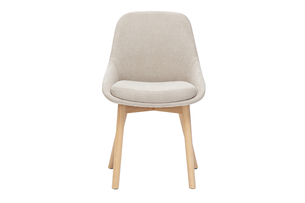 Chaises scandinaves en tissu effet velours beige et bois clair massif (lot de 2) HOLO
