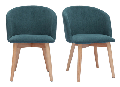 Chaises scandinaves en tissu effet velours bleu canard et bois clair massif (lot de 2) VANITY