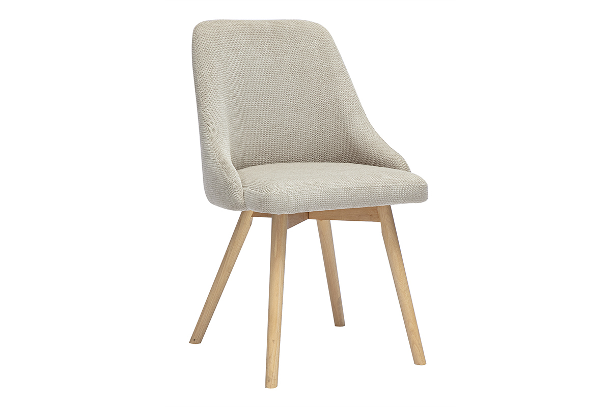 Chaises scandinaves en tissu effet velours textur beige et bois clair (lot de 2) HASTA