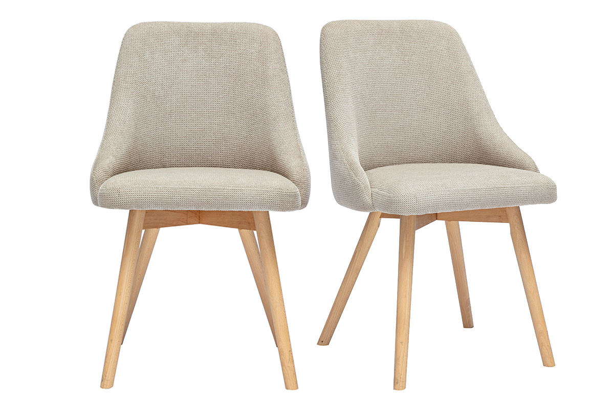 Chaises scandinaves en tissu effet velours textur beige et bois clair (lot de 2) HASTA