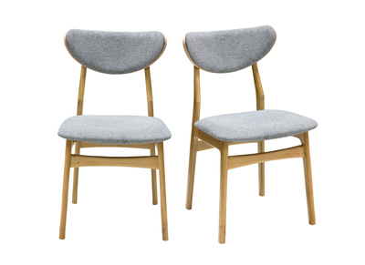 Chaises scandinaves en tissu effet velours texturé gris chiné et bois clair chêne massif (lot de 2) MAYA
