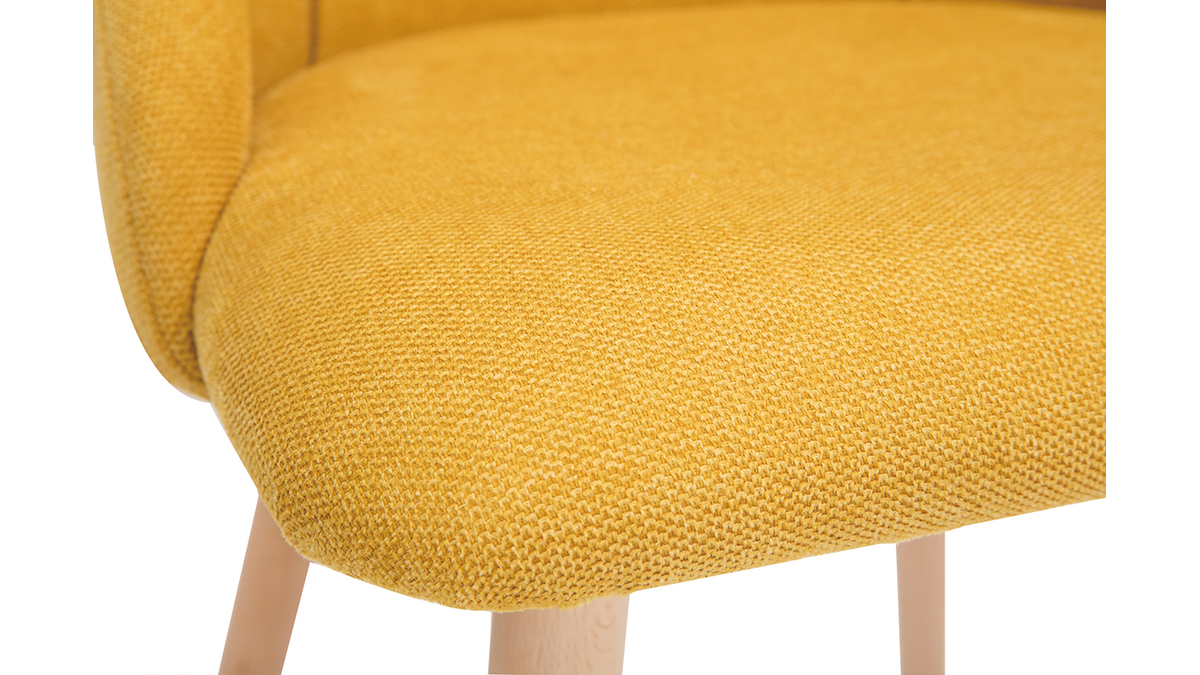 Chaises scandinaves en tissu effet velours textur jaune moutarde et bois clair (lot de 2) HIGGINS