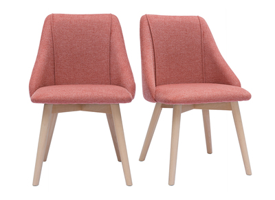 Chaises scandinaves en tissu effet velours texturé terracotta et bois clair (lot de 2) HIGGINS