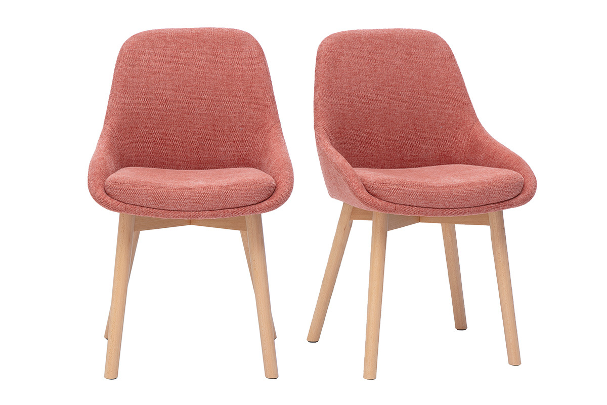 Chaises scandinaves en tissu effet velours textur terracotta et bois clair massif (lot de 2) HOLO