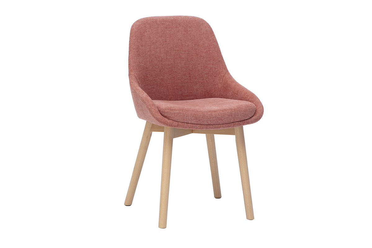 Chaises scandinaves en tissu effet velours textur terracotta et bois clair massif (lot de 2) HOLO