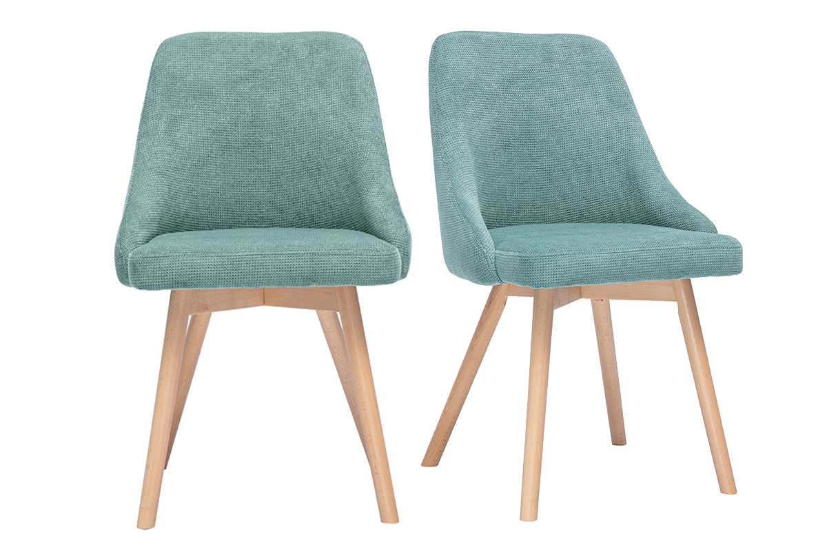 Chaises scandinaves en tissu effet velours textur vert cladon et bois clair (lot de 2) HASTA