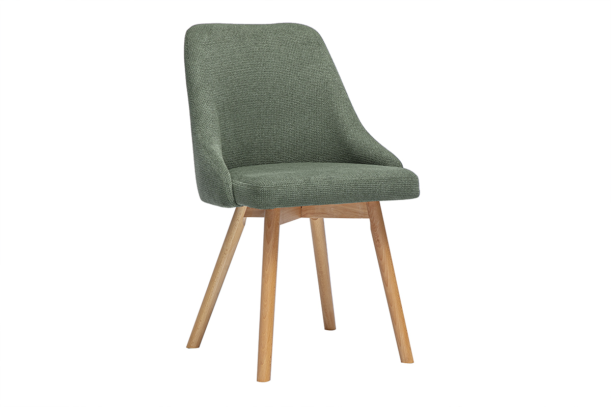 Chaises scandinaves en tissu effet velours textur vert kaki et bois clair (lot de 2) HASTA
