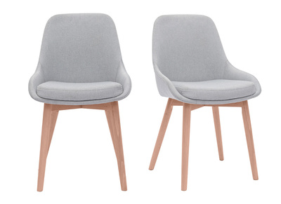 Chaises scandinaves en tissu gris clair et bois clair massif (lot de 2) HOLO